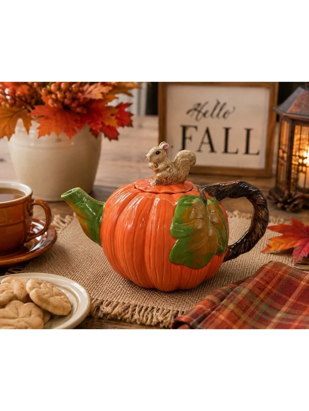 Vintage Hard to Find FWC Pumpkin Teapot with Squirrel Lid The Cook's Bazaar